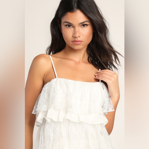 Lulus Layer On the Love White Tiered Lace Sleeveless Mini Dress - Picture 7 of 11